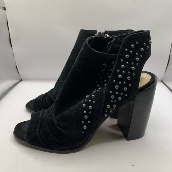 Vince Camuto Suede Peep Toe Heeled Sandals Machinie Black True Suede SZ 6.5 - Picture 5 of 9